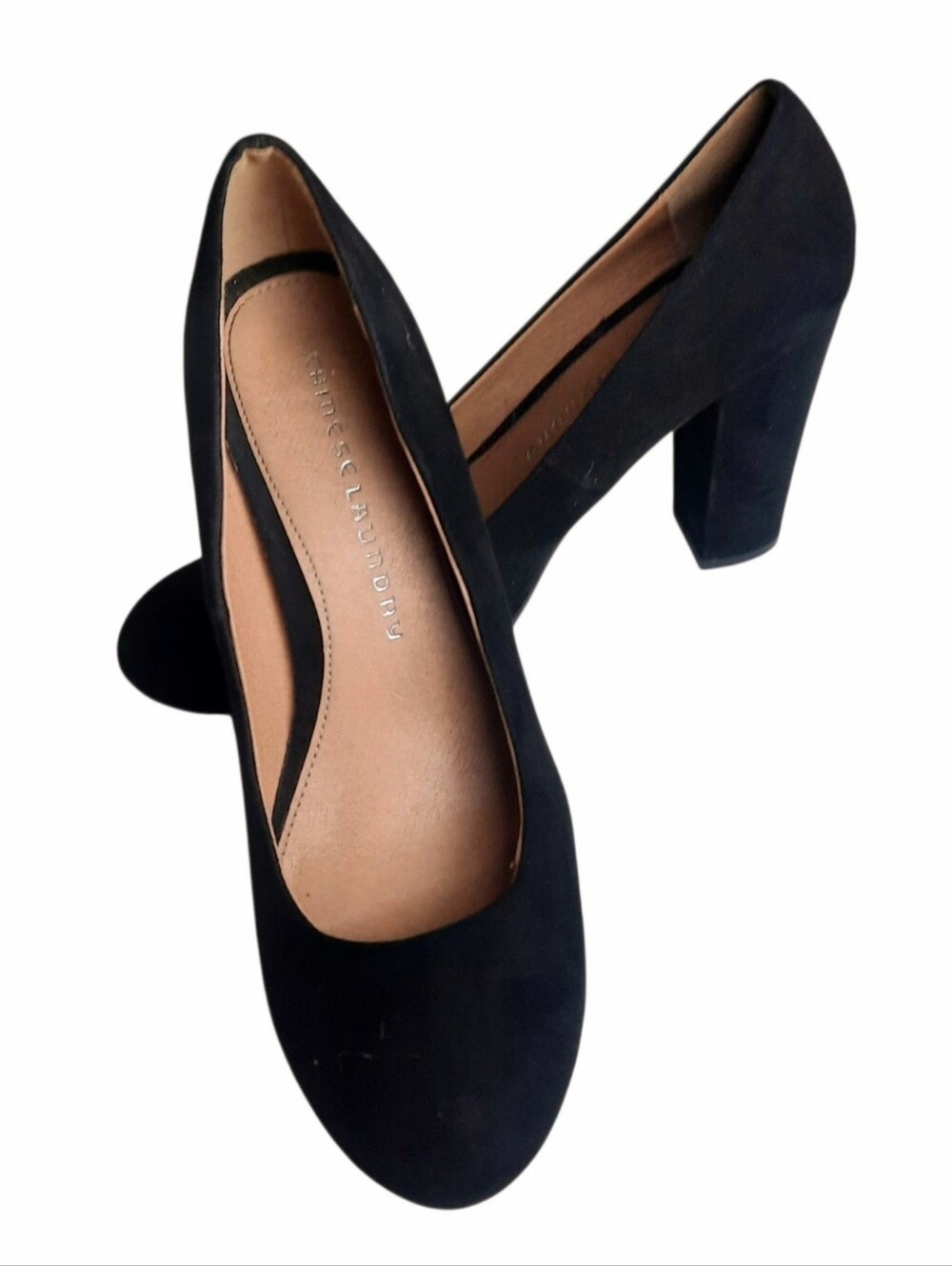 CHINESE LAUNDRY Black Faux/Vegan Suede Round Toe Block Heel Pumps Sz 9M